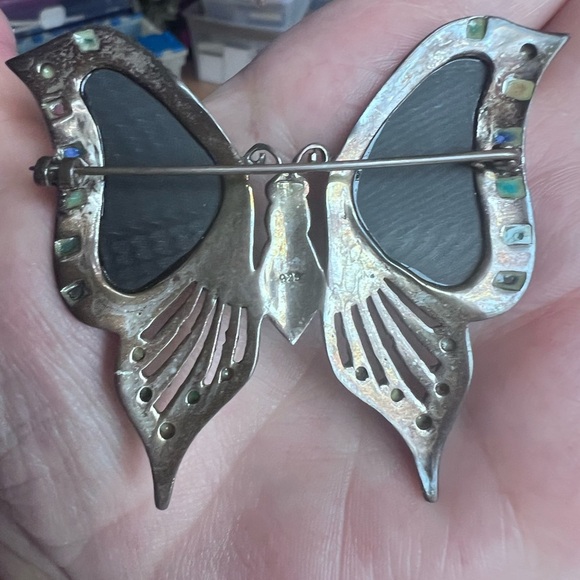 Vintage Stirling siver Black Onyx Butterfly Brooch signed 925 - Picture 3 of 3